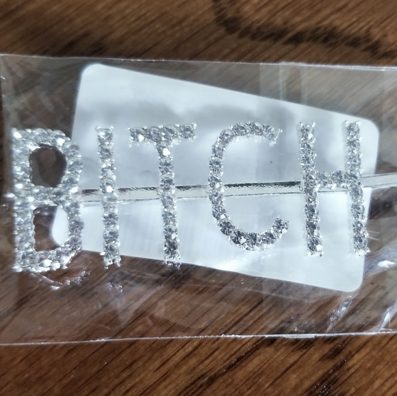 NEW!Silver tone bling Word hairpin Bitch - Picture 2 of 3